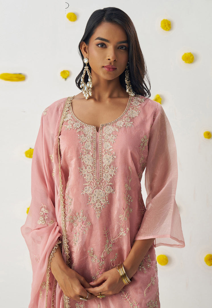 Peach Silk Readymade Pant Style Suit