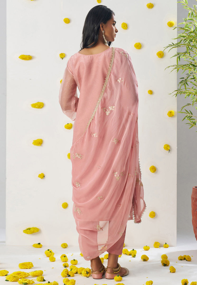 Peach Silk Readymade Pant Style Suit