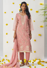 Load image into Gallery viewer, Peach Silk Readymade Pant Style Suit
