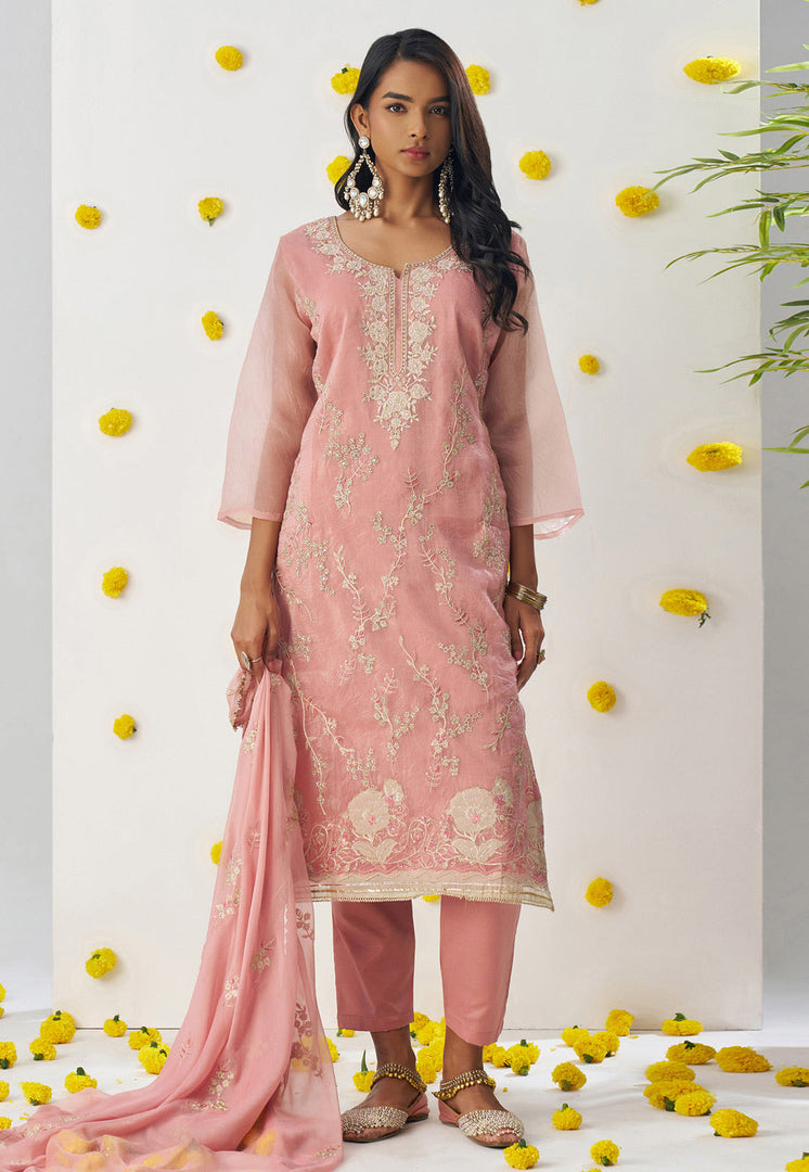 Peach Silk Readymade Pant Style Suit