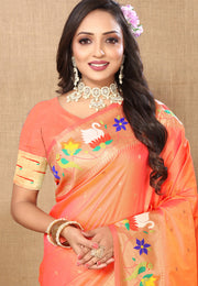 Peach Silk Saree With Blouse