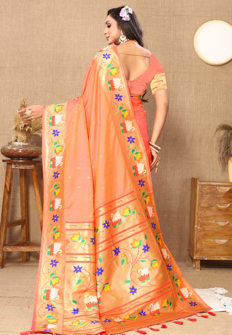Peach Silk Saree With Blouse