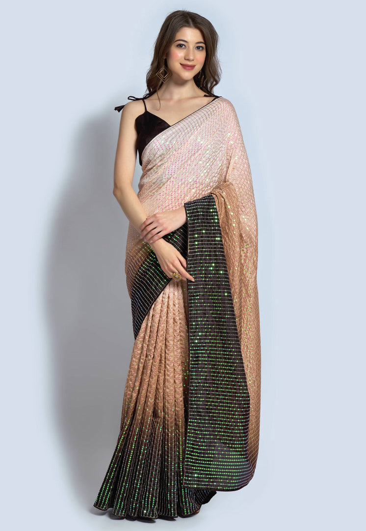 Peach Silk Sequence Saree