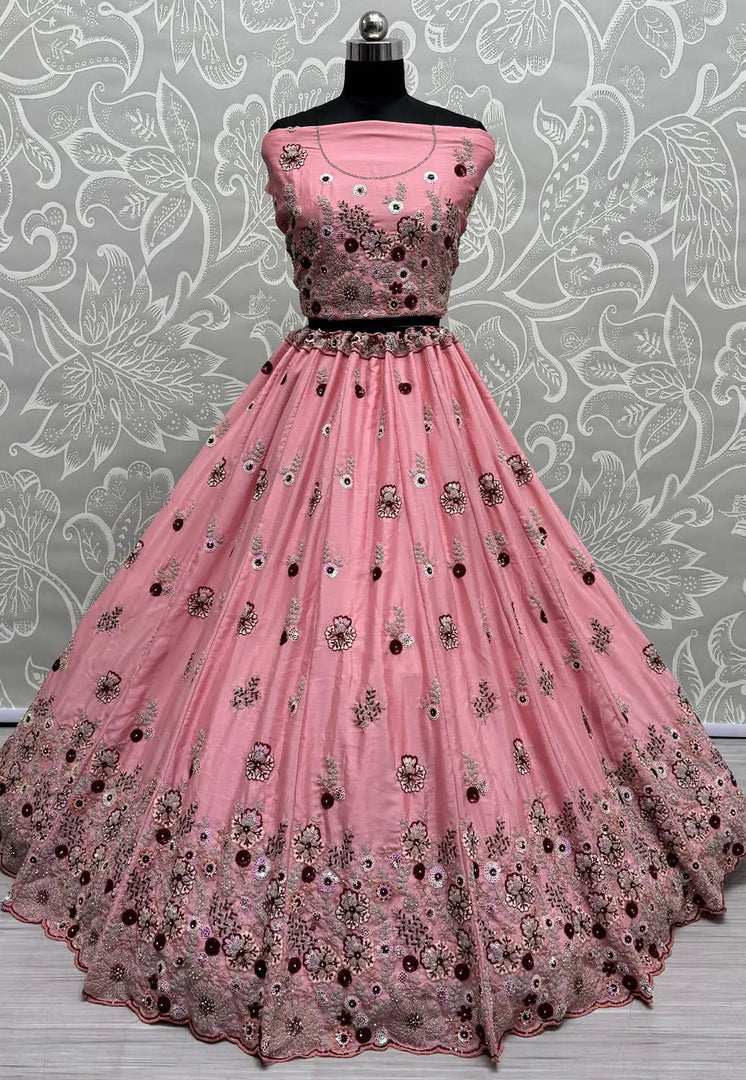 Peach Silk Wedding Lehenga Choli