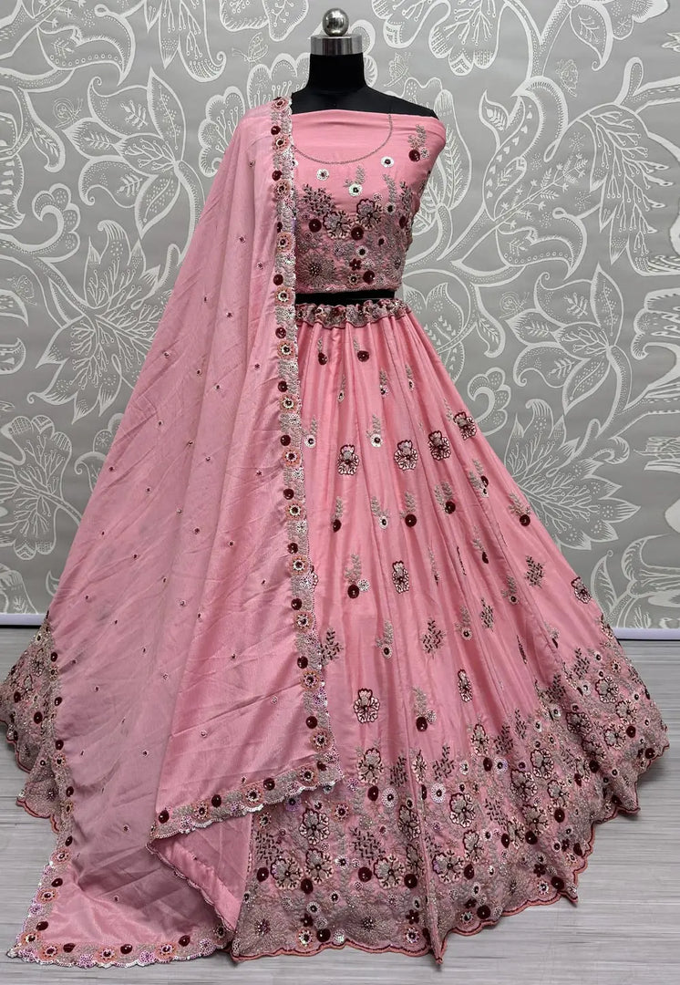 Peach Silk Wedding Lehenga Choli
