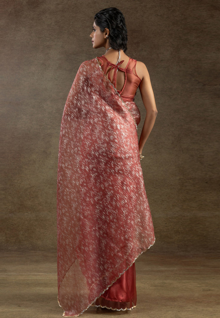 Peach Tissue Saree With Blouse