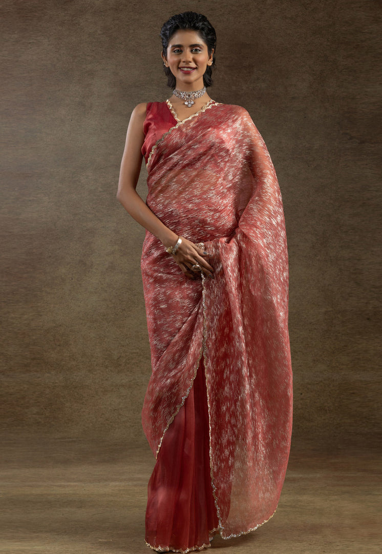 Peach Tissue Saree With Blouse