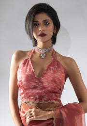 Peach Tissue Silk Saree With Blouse