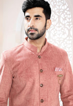 Load image into Gallery viewer, Peach Velvet Indo Western Suit
