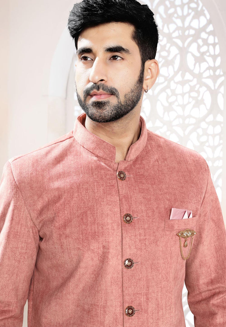 Peach Velvet Indo Western Suit