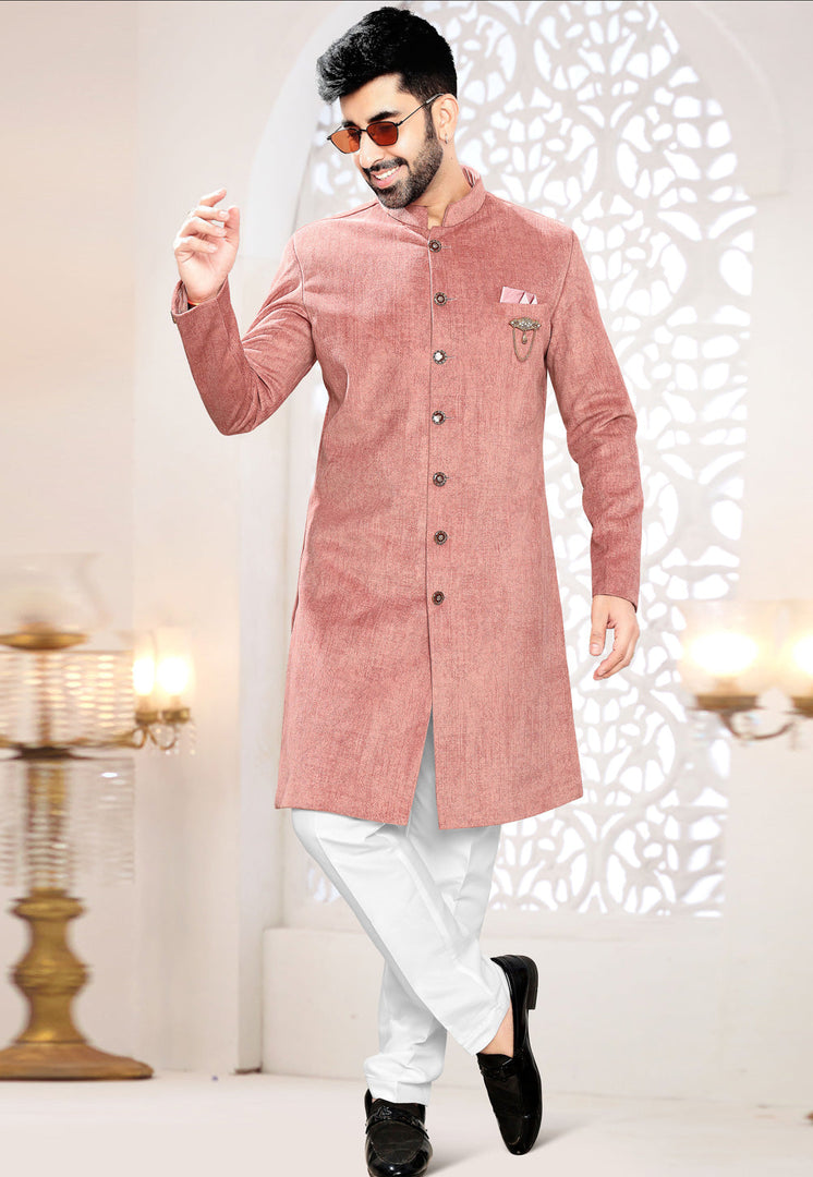 Peach Velvet Indo Western Suit