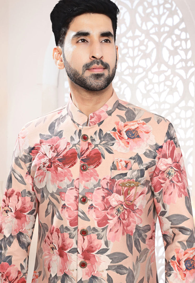 Peach Velvet Indo Western Suit