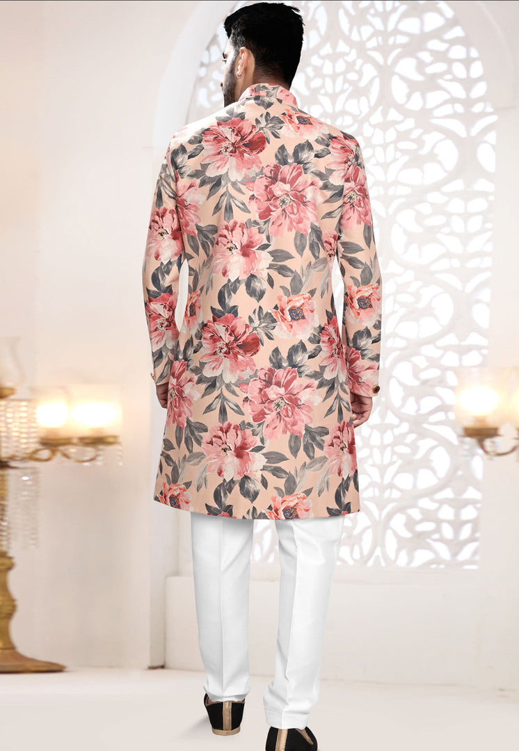 Peach Velvet Indo Western Suit