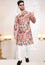 Load image into Gallery viewer, Peach Velvet Indo Western Suit
