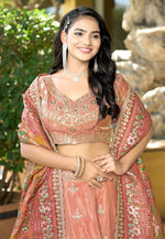 Load image into Gallery viewer, Peach Viscose A Line Lehenga Choli
