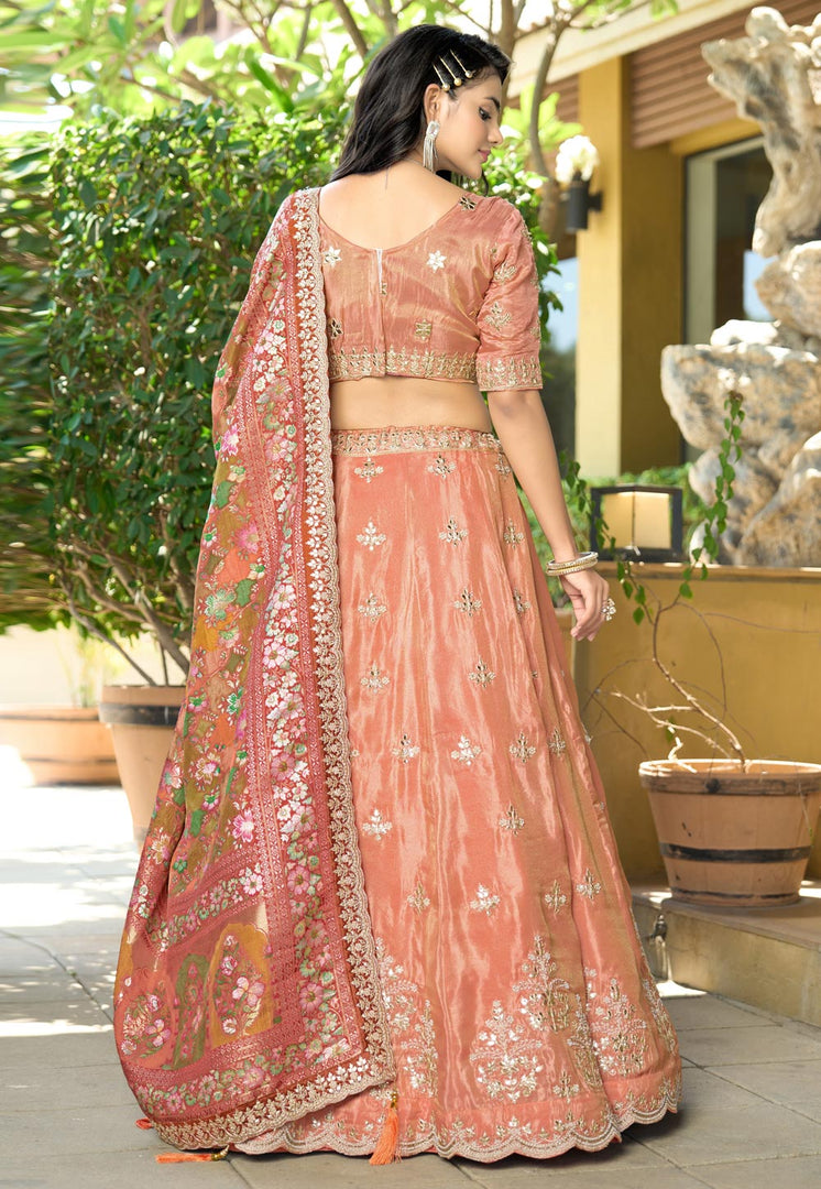 Peach Viscose A Line Lehenga Choli