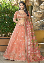 Load image into Gallery viewer, Peach Viscose A Line Lehenga Choli
