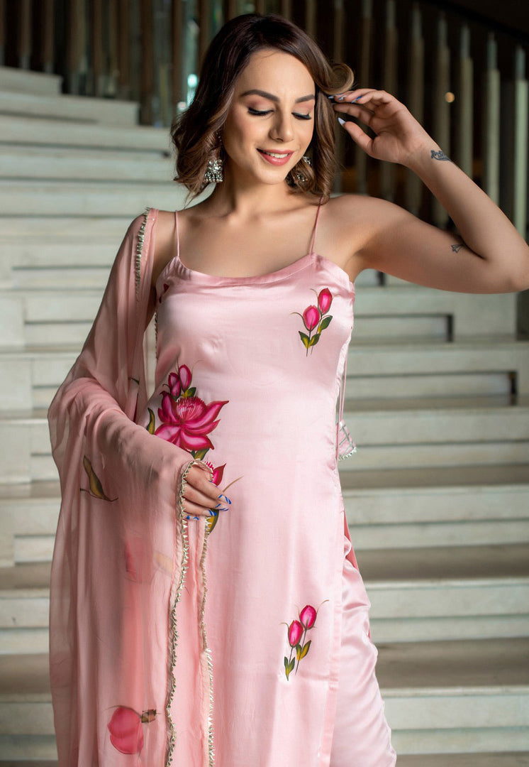 Peach Viscose Crepe Readymade Pant Style Suit