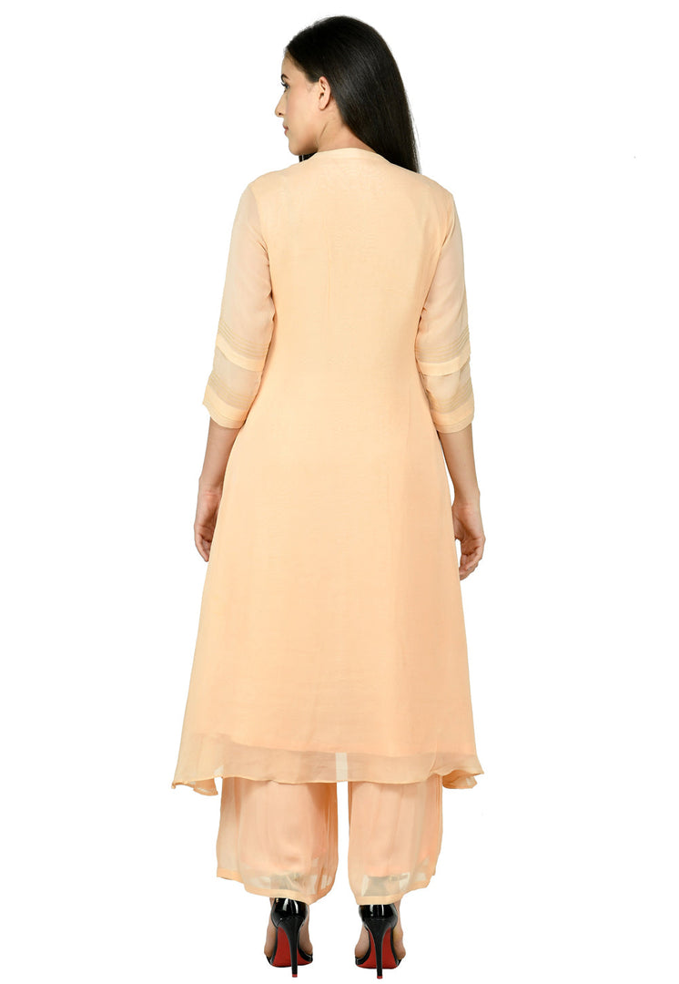 Peach Viscose Kurta Set With Palazzo