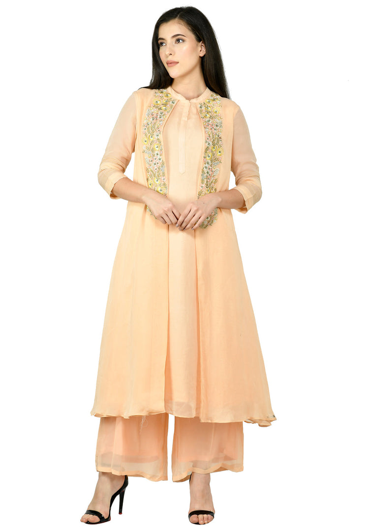 Peach Viscose Kurta Set With Palazzo
