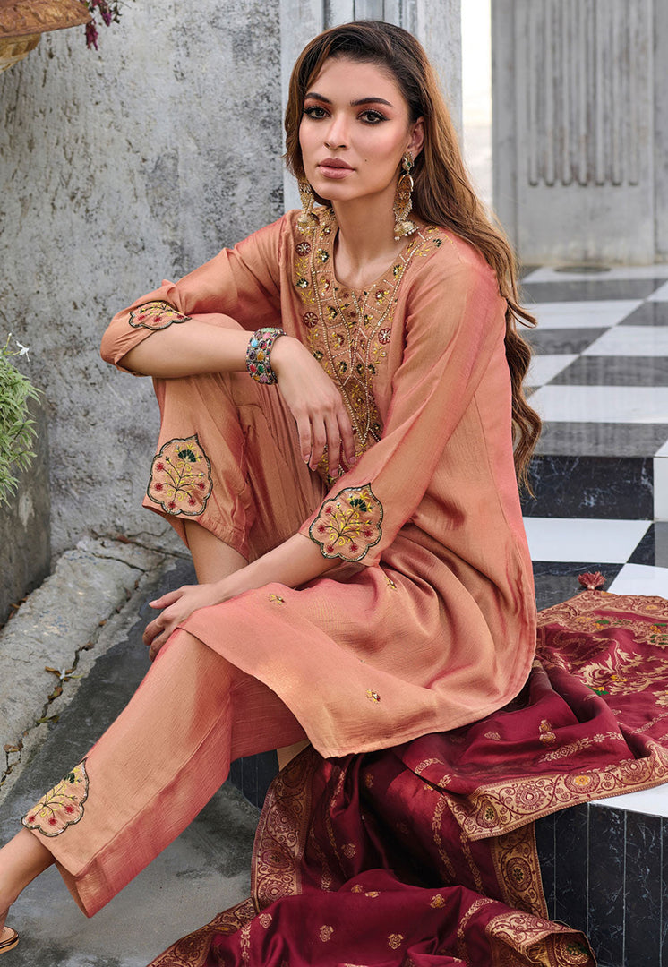 Peach Viscose Readymade Pakistani Suit