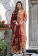 Load image into Gallery viewer, Peach Viscose Readymade Pakistani Suit
