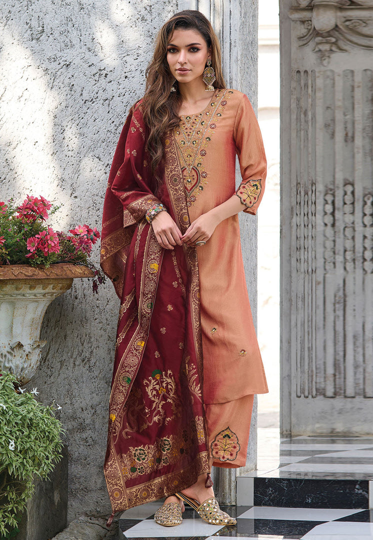 Peach Viscose Readymade Pakistani Suit