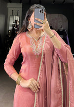 Load image into Gallery viewer, Peach Viscose Readymade Pant Style Suit
