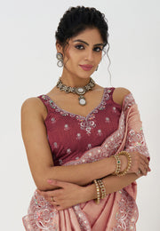 Peach Viscose Saree With Blouse