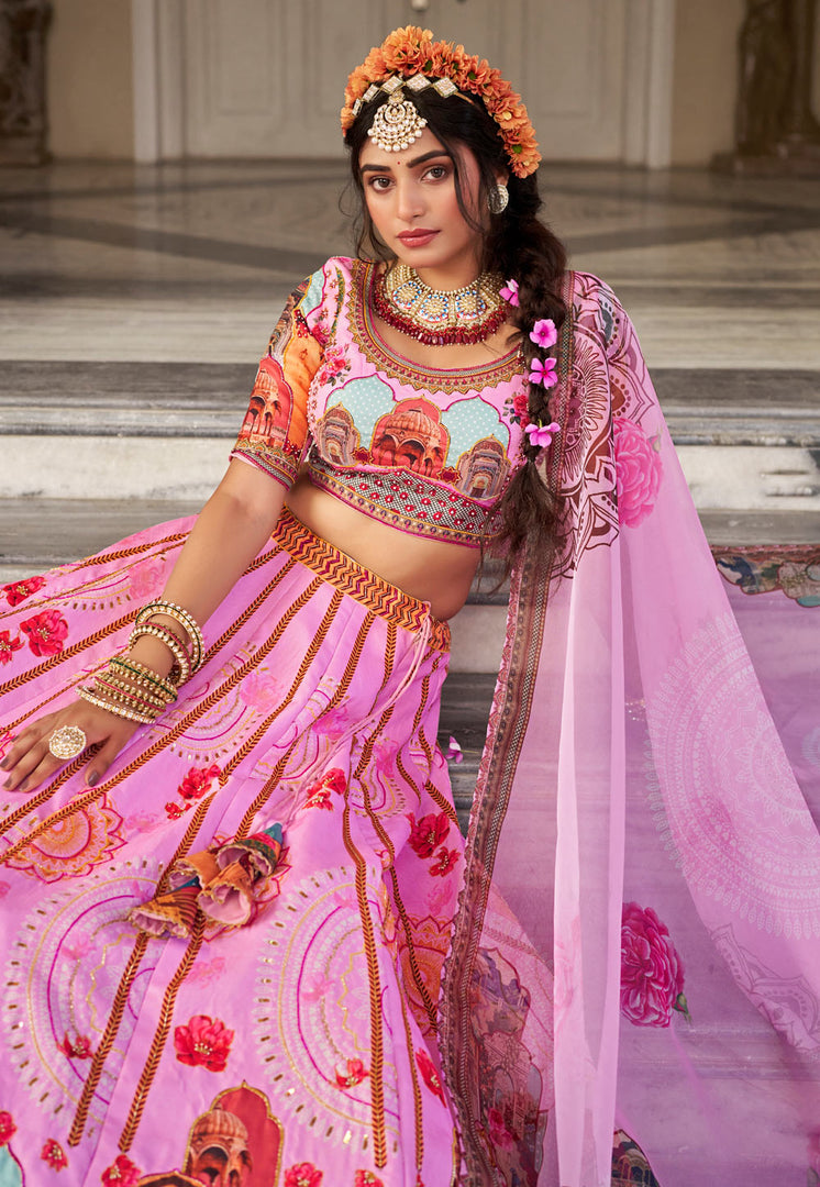 Pink Art Silk Floral Lehenga Choli