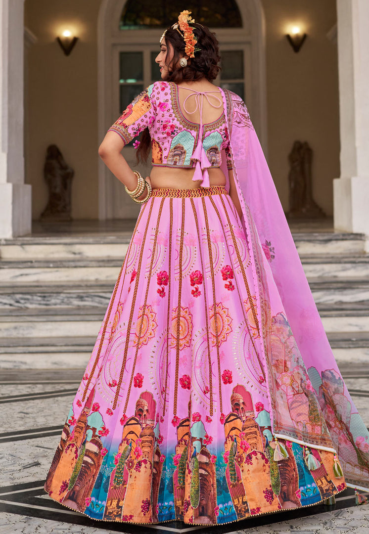 Pink Art Silk Floral Lehenga Choli