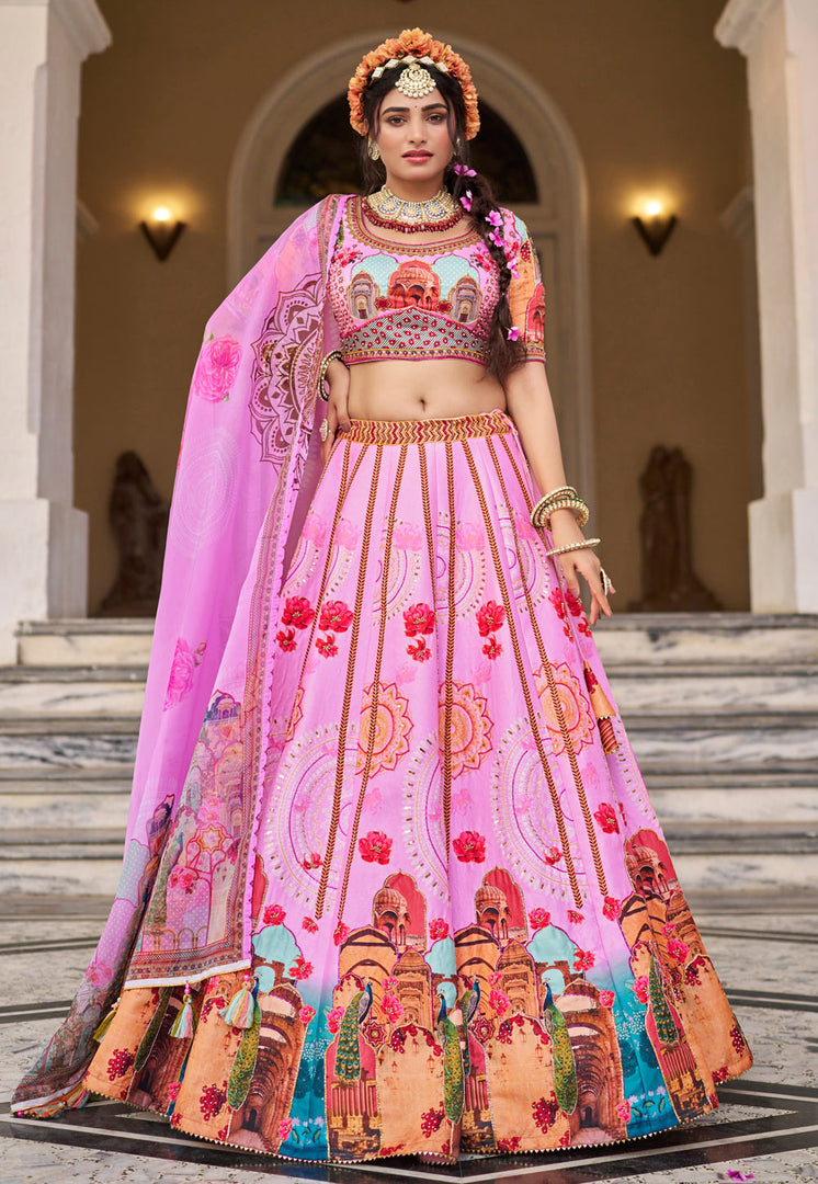 Pink Art Silk Floral Lehenga Choli