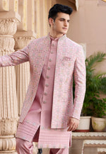 Load image into Gallery viewer, Pink Art Silk Jacket Style Sherwani
