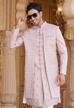 Load image into Gallery viewer, Pink Art Silk Jacket Style Sherwani
