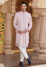 Load image into Gallery viewer, Pink Art Silk Jacket Style Sherwani
