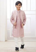 Load image into Gallery viewer, Pink Art Silk Kids Kurta Pajama With Jacket
