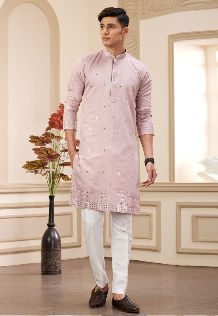 Pink Art Silk Kurta Pajama
