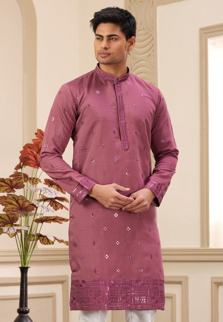 Pink Art Silk Kurta Pajama