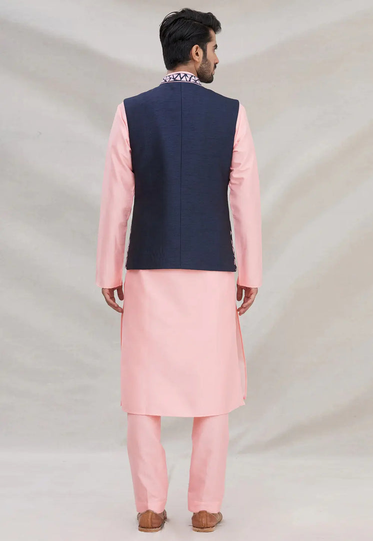 Pink Art Silk Kurta Pajama With Jacket