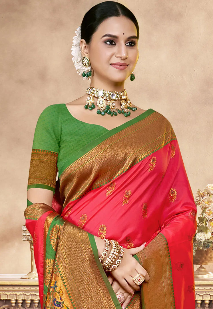 Pink Art Silk Paithani Saree