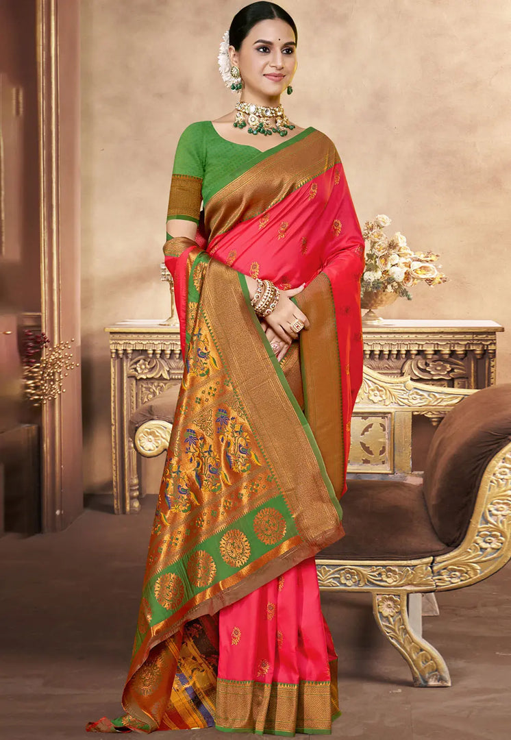 Pink Art Silk Paithani Saree