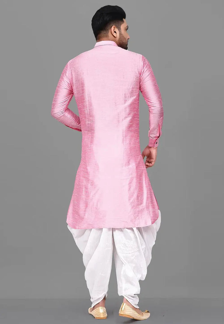 Pink Art Silk Pathani Suit