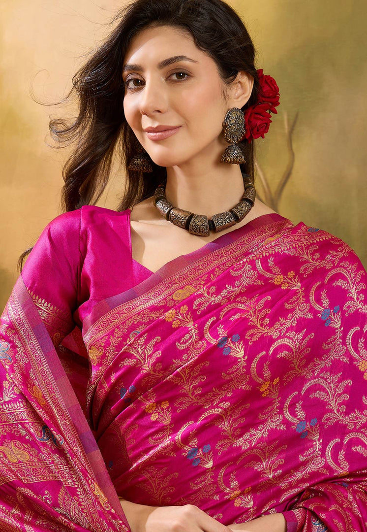 Pink Banarasi Jacquard Saree