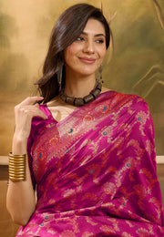Pink Banarasi Jacquard Saree With Blouse