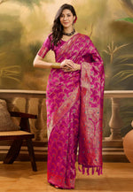 Load image into Gallery viewer, Pink Banarasi Jacquard Saree With Blouse