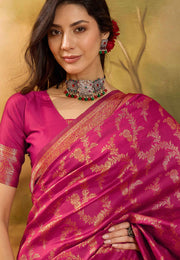 Pink Banarasi Jacquard Saree With Blouse
