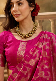Pink Banarasi Jacquard Saree With Blouse