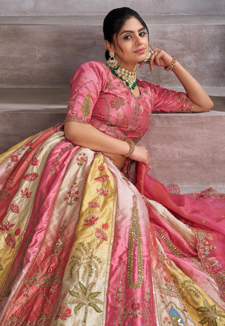 Pink Banarasi Silk Circular Lehenga Choli