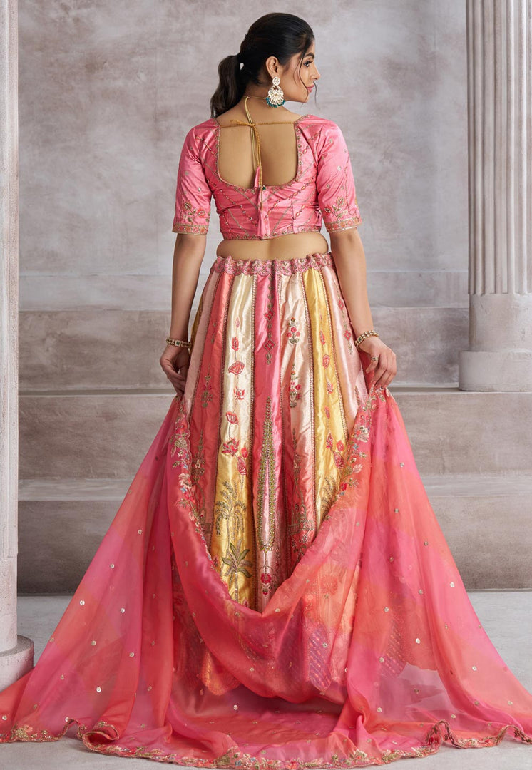 Pink Banarasi Silk Circular Lehenga Choli