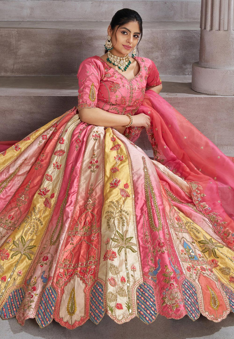 Pink Banarasi Silk Circular Lehenga Choli